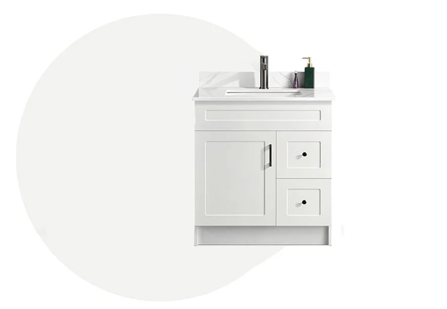 30" White Bathroom Vanity (Right Drawer)