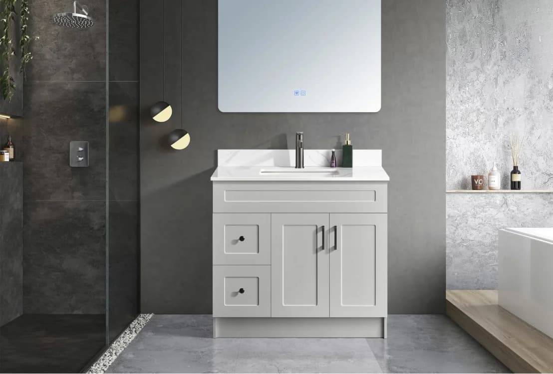 36" Grey Bathroom Vanity (Left Drawer)