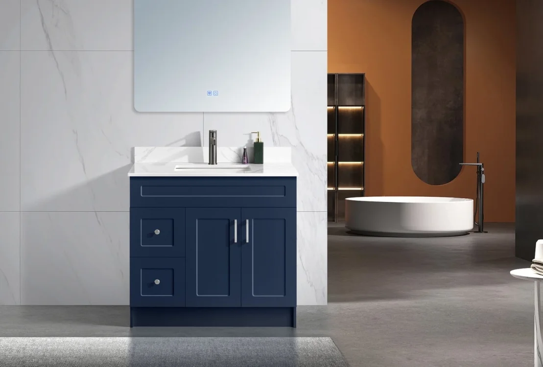 36" Blue Bathroom Vanity (Left Drawer)