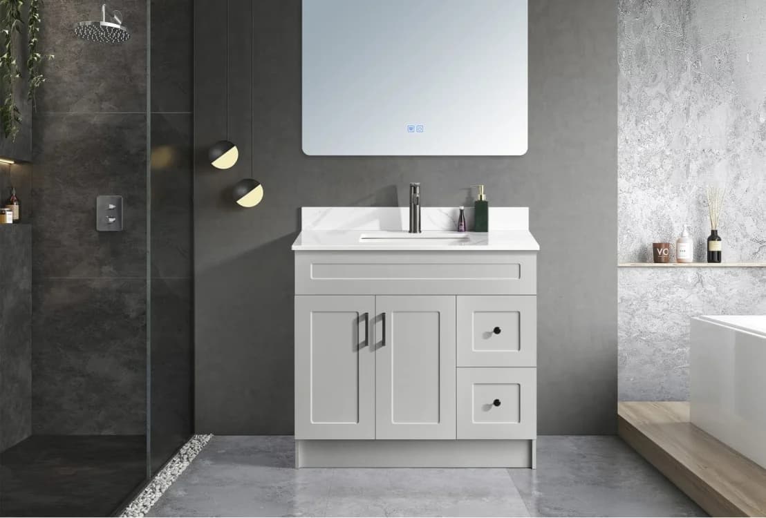 36" Grey Bathroom Vanity (Right Drawer)