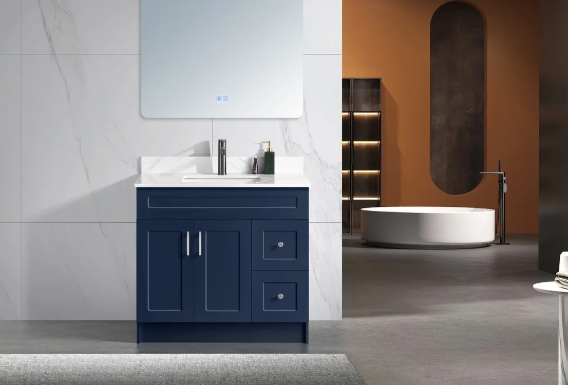 36" Blue Bathroom Vanity (Right Drawer)