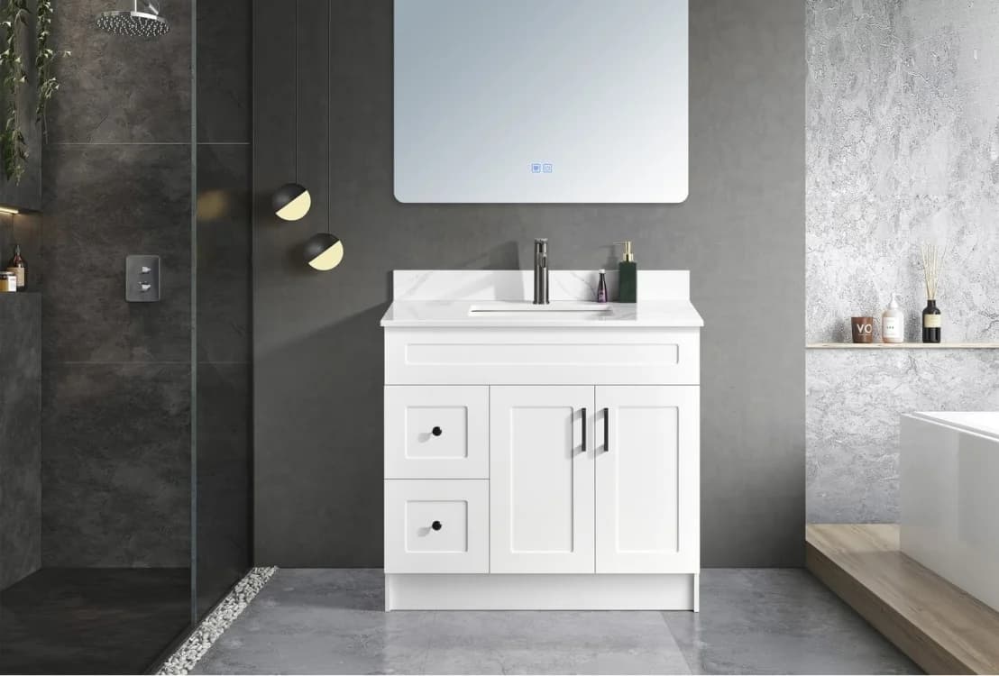 36" White Bathroom Vanity (Left Drawer)