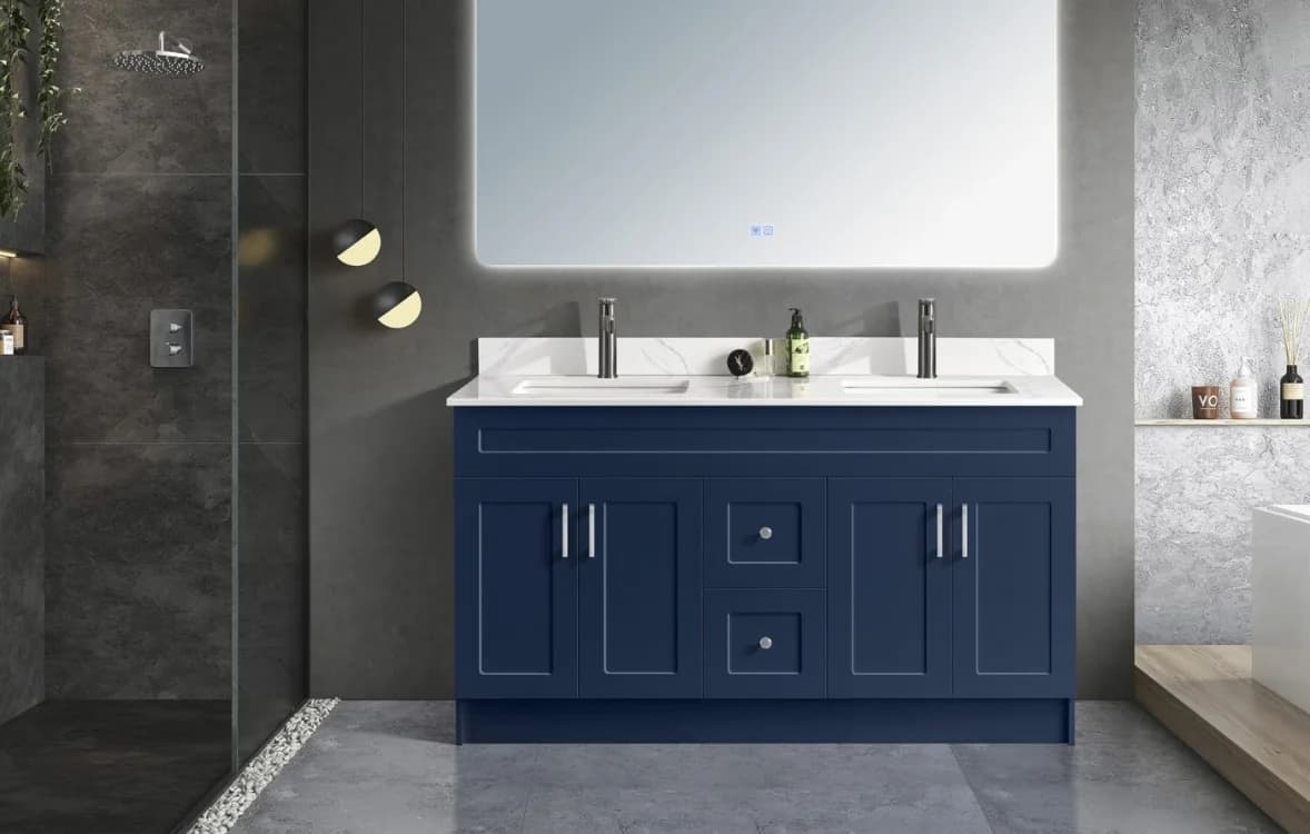 60" Blue Double Sink Bathroom Vanity