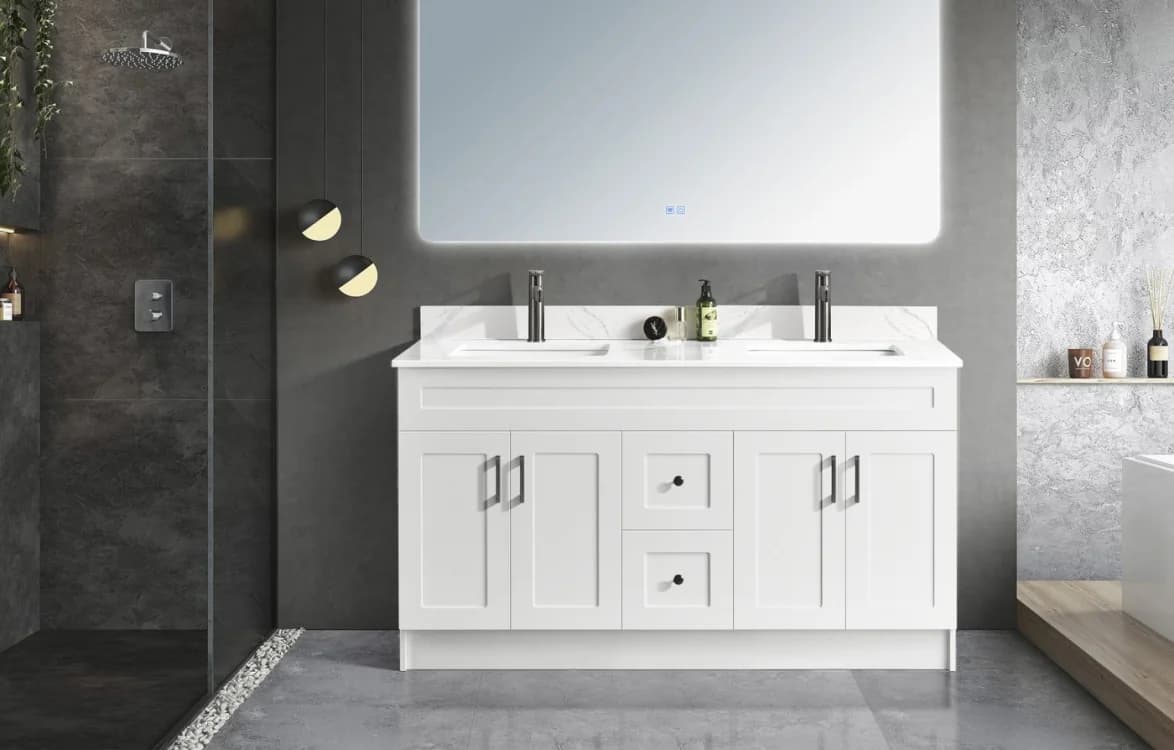 60" White Double Sink Bathroom Vanity