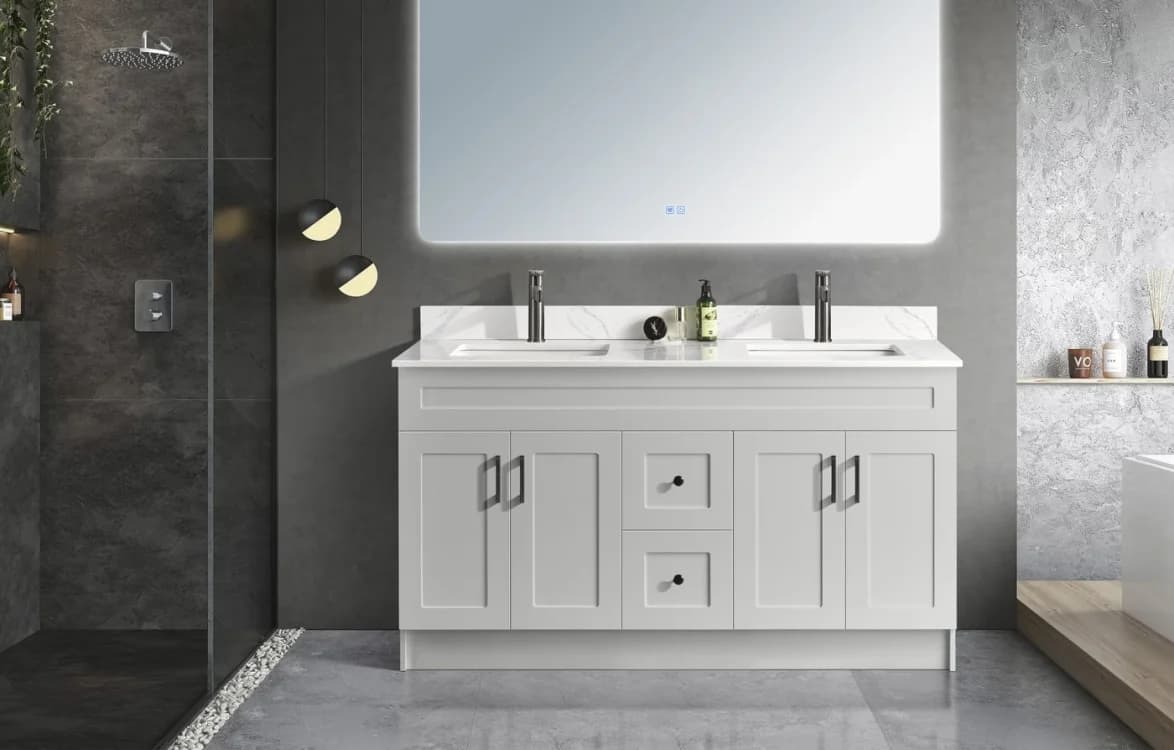 60" Grey Double Sink Bathroom Vanity